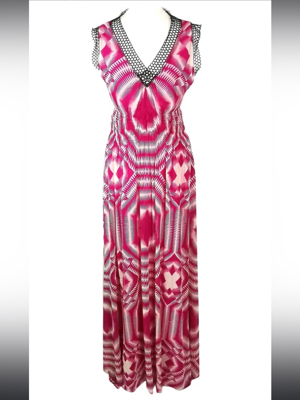 Jean Paul Gaultier Pink and Cream V-Neck Printed Maxi Dress